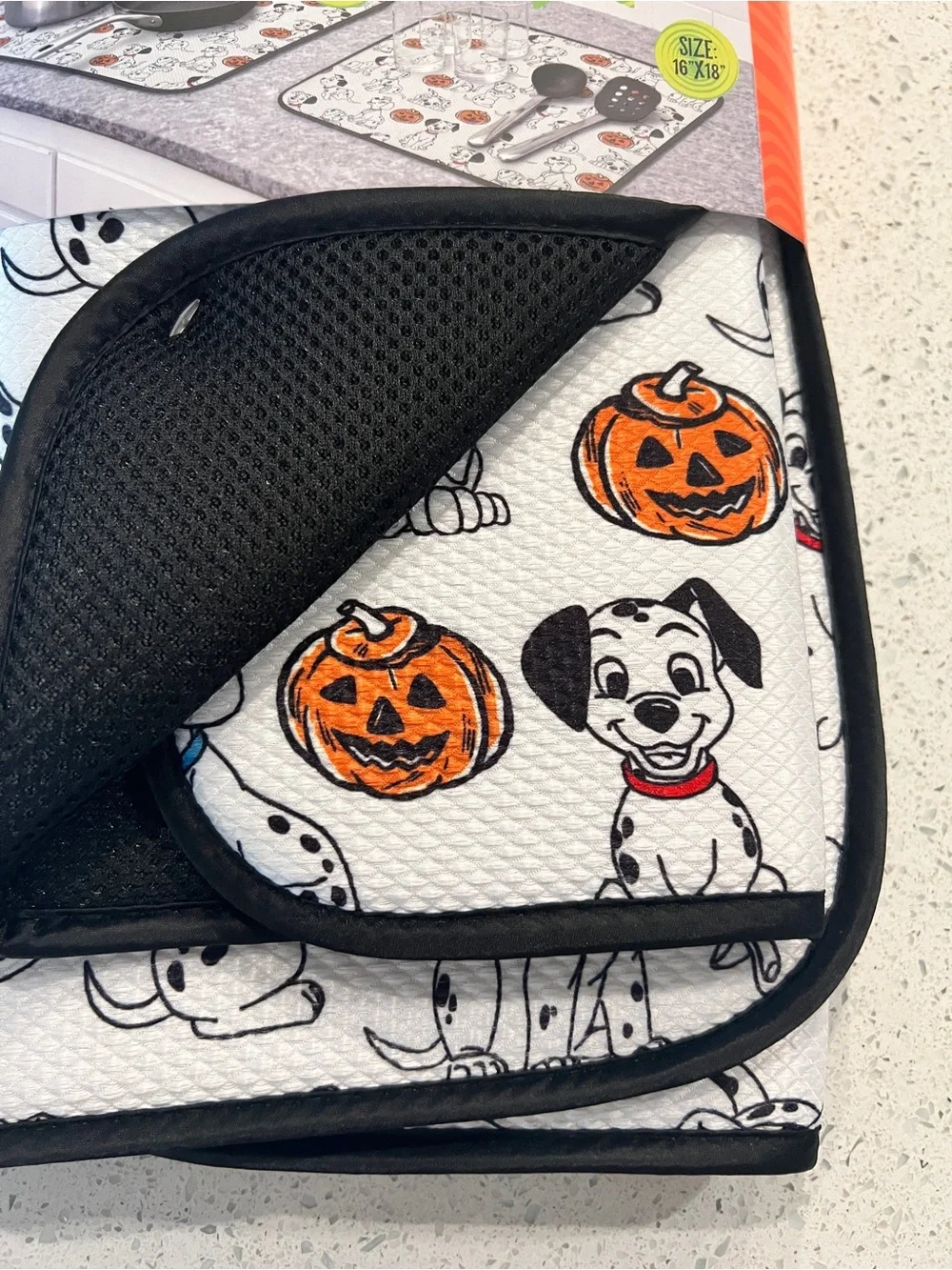 Disney 101 Dalmatians Halloween Dish Drying Mat Set - White, Orange & Black